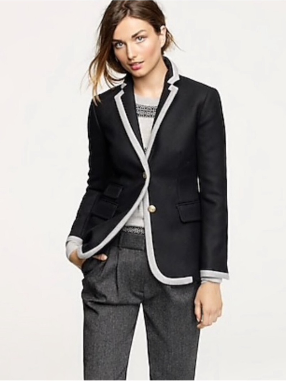J. Crew Black Blazer with Cream Trim